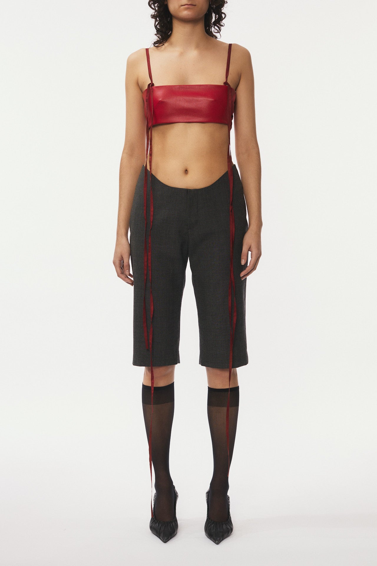 Leather Bandeau Top- red