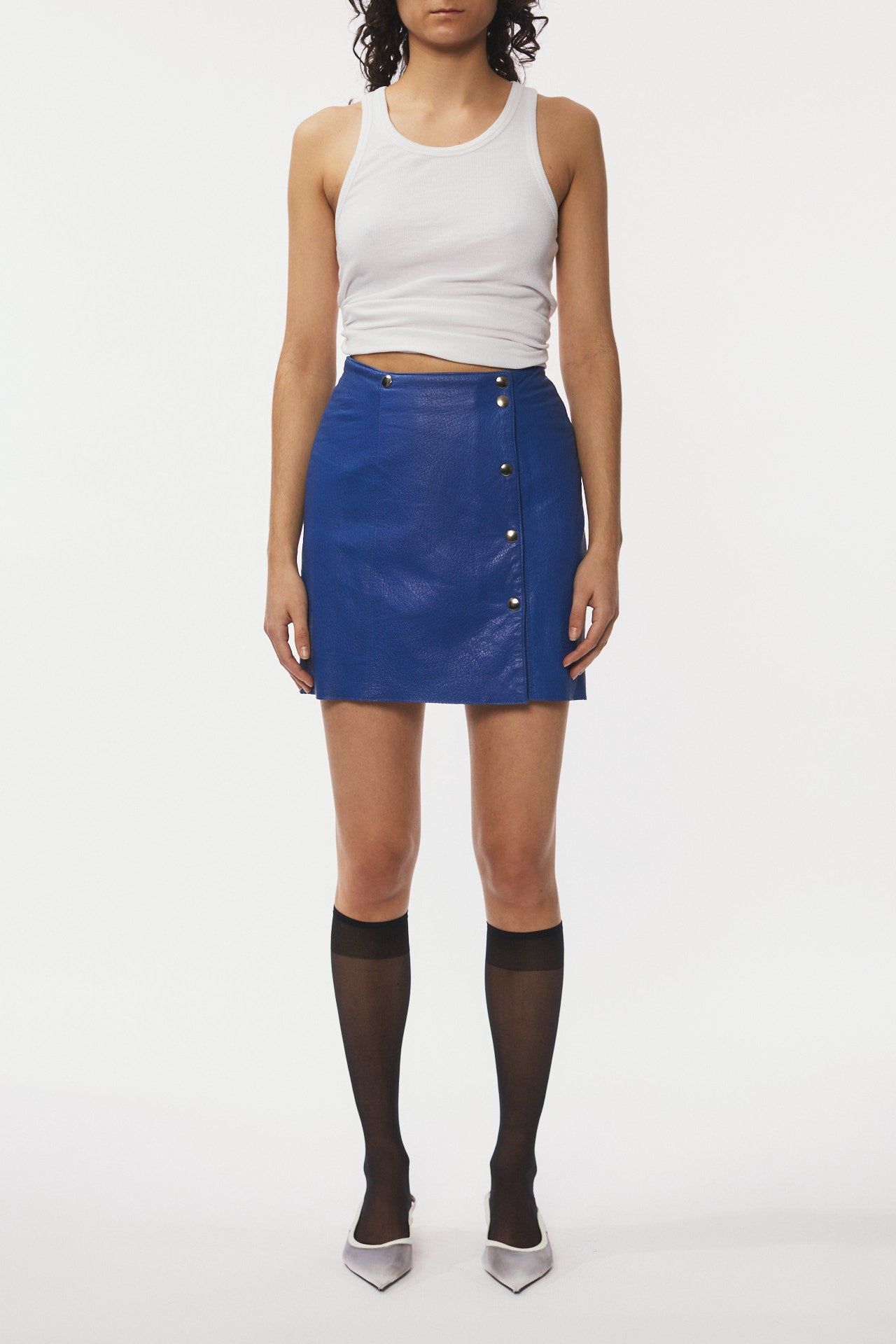 Light blue leather skirt best sale