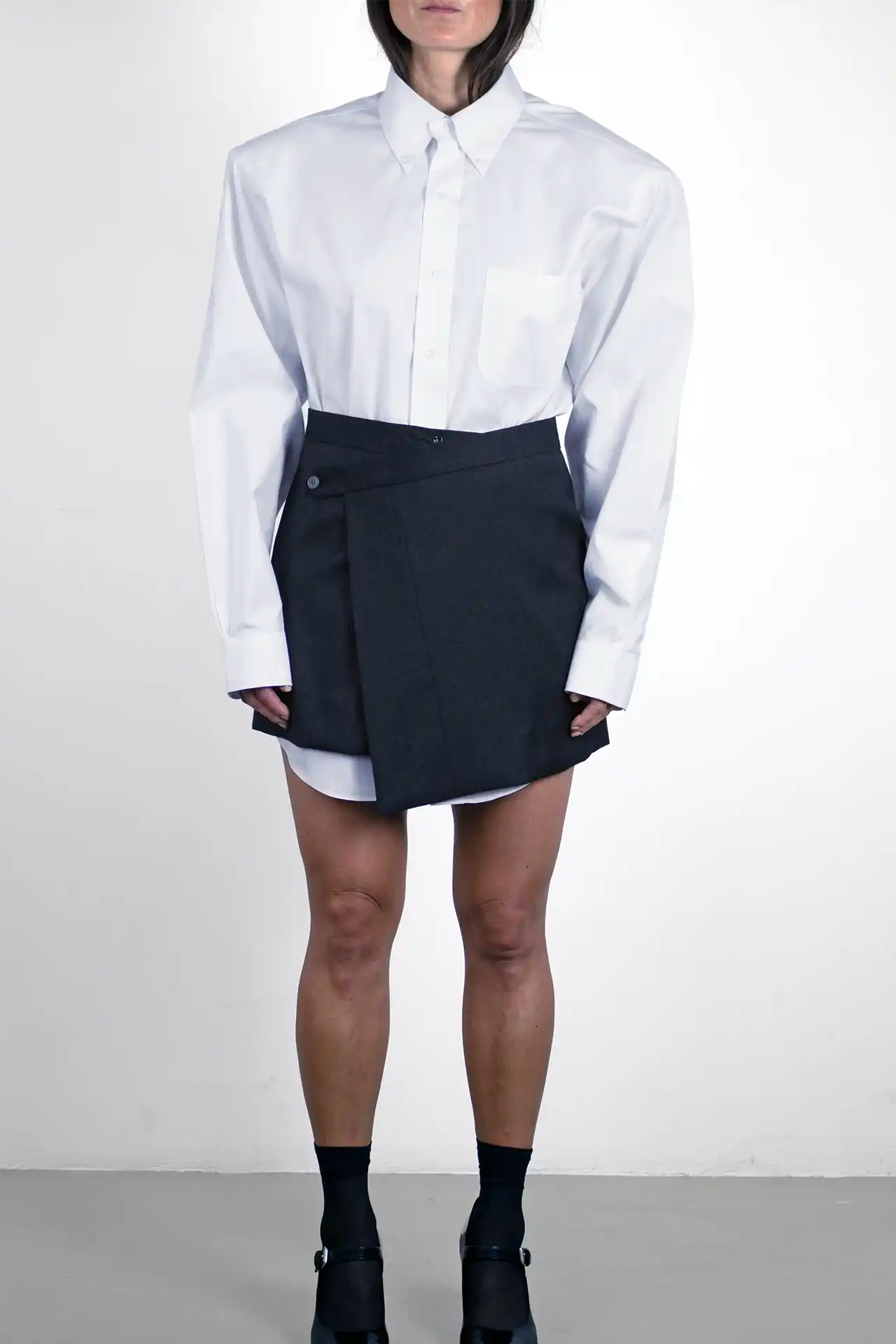 Assymetrical Wrap Skirt Wool - dark grey