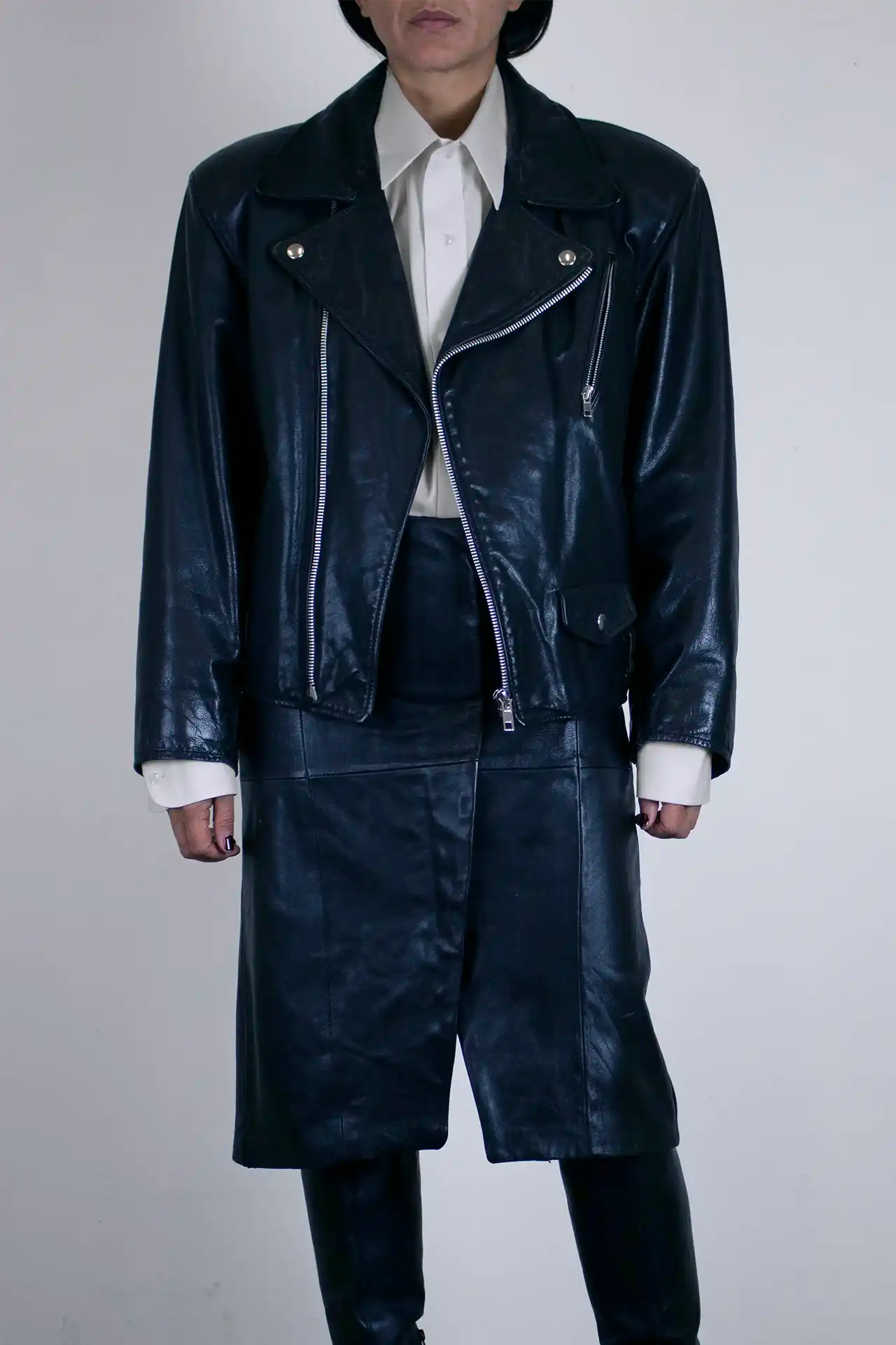 Leather Biker Jacket - black