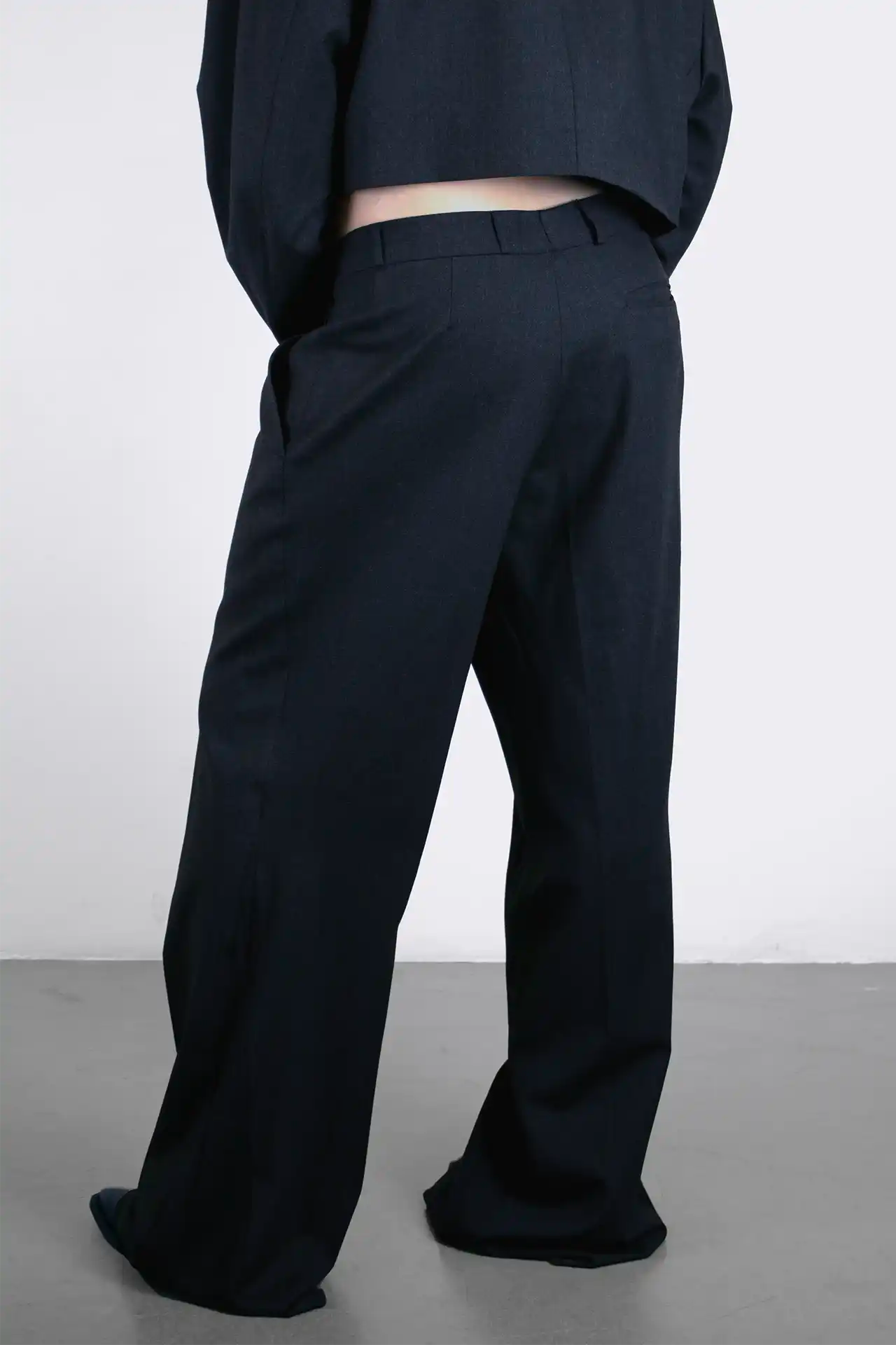 Trouser Wide Leg Double Button- dark grey