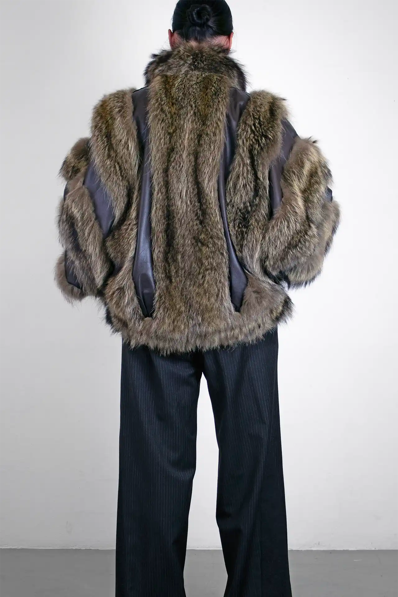 Fur Bomber Jacket Short- brown