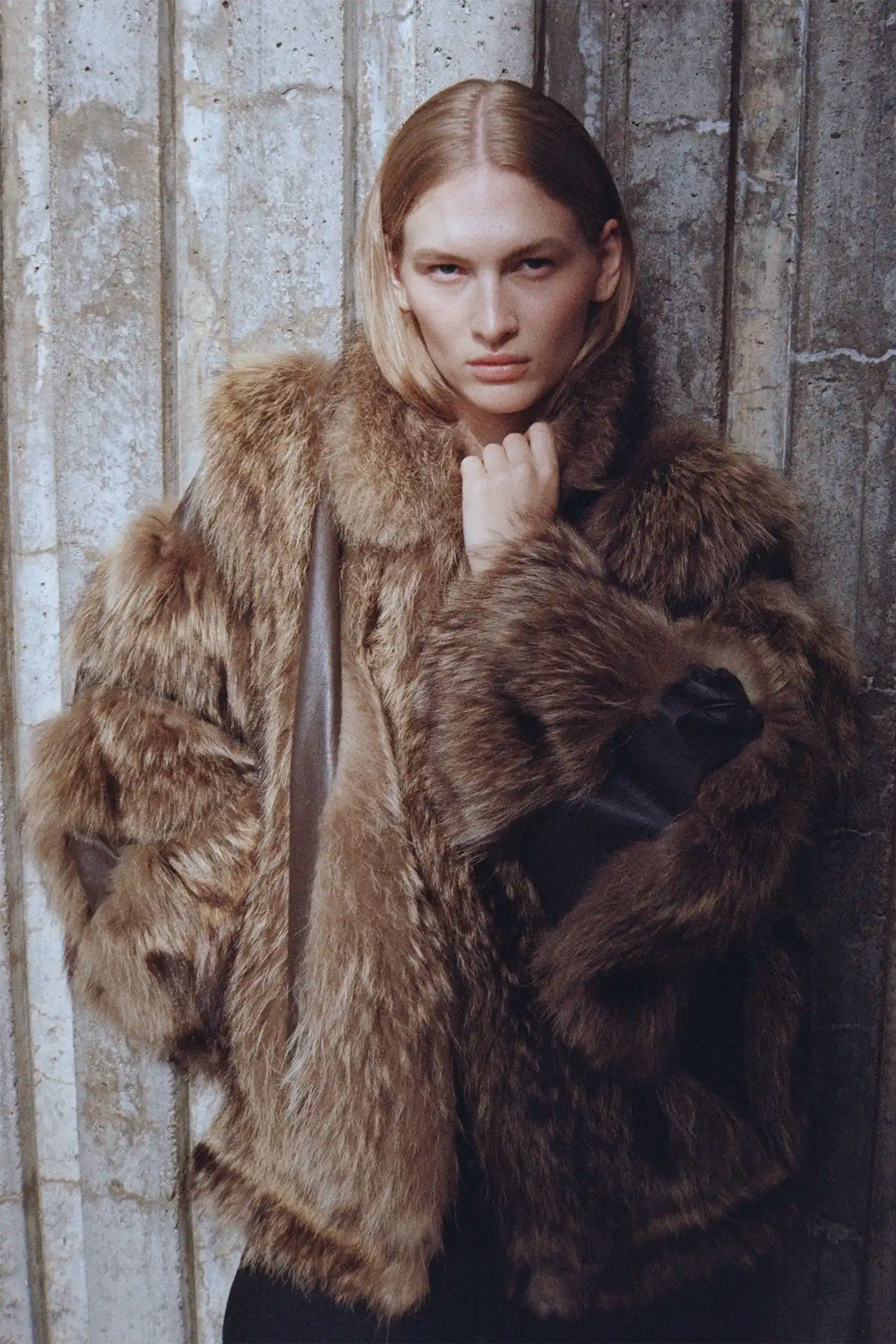 Fur Bomber Jacket Short- brown