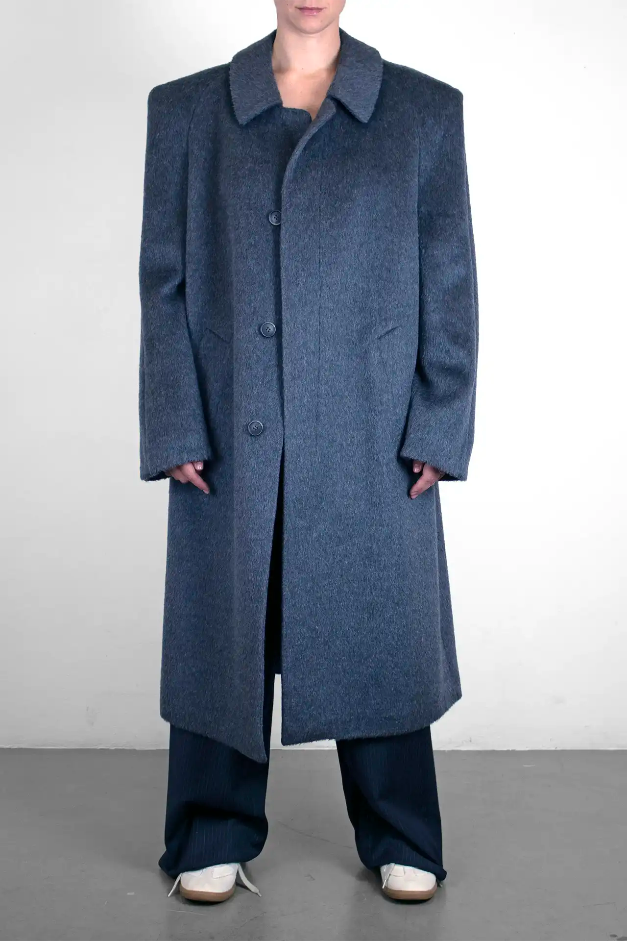 Llama Wool Coat Sharp Long - grey