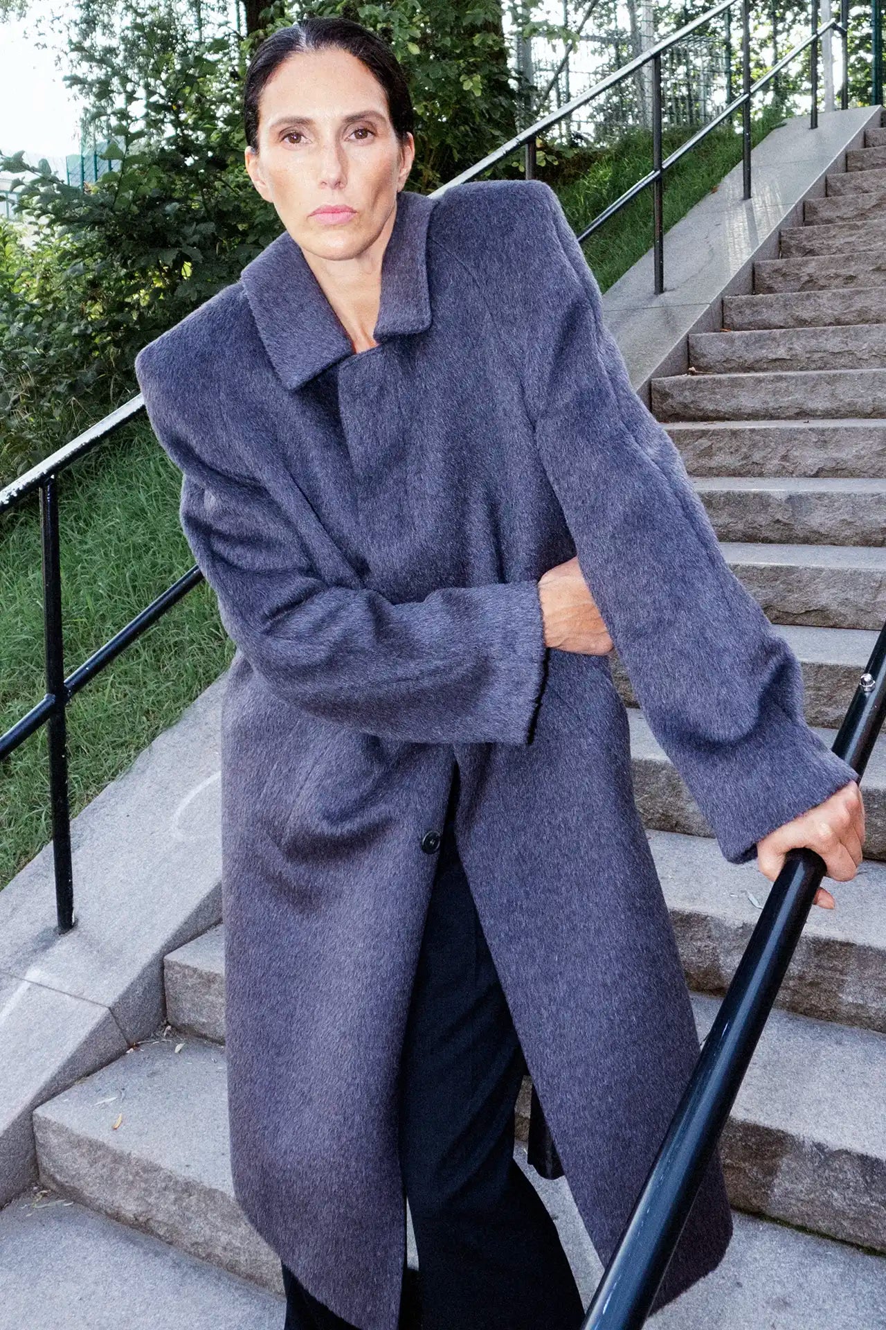 Llama Wool Coat Sharp Long - grey