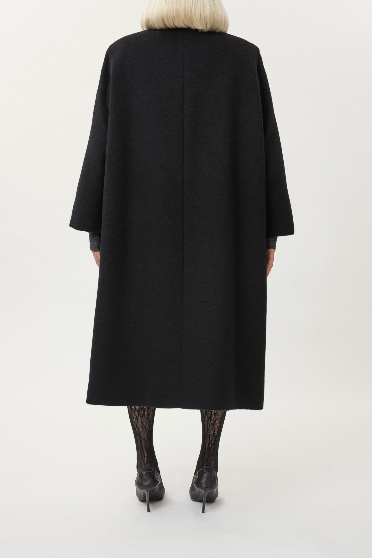 Wool Coat Sharp Long - black