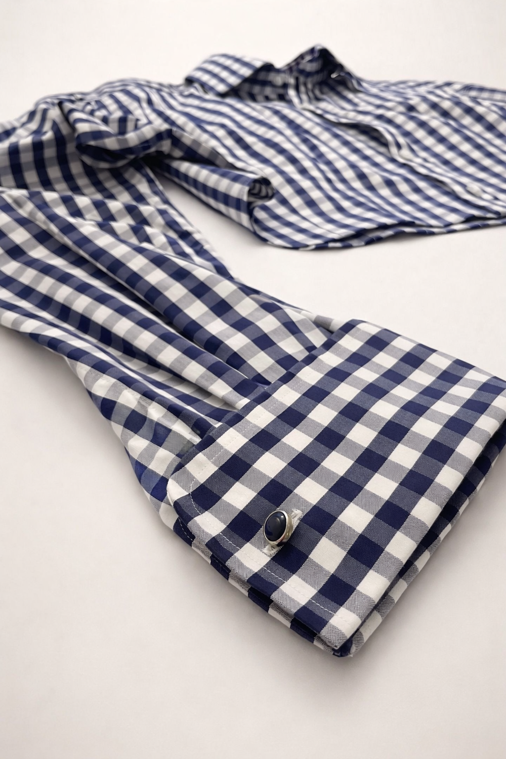 Cropped White and Blue Gingham Shirt