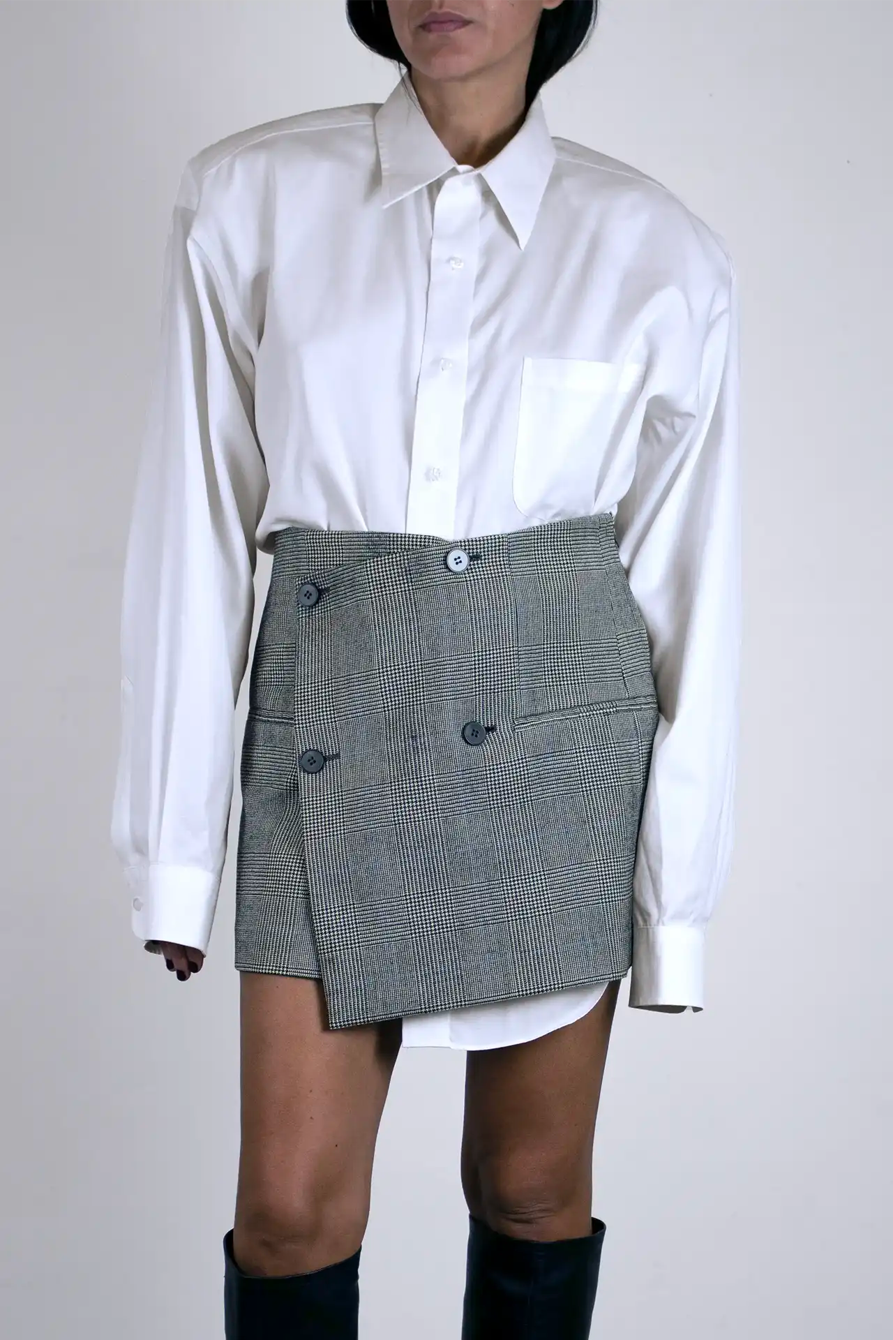 Wrap Skirt Short- grey check